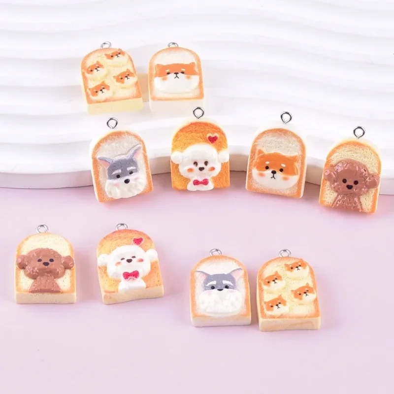 Resin Art Products - 10Pcs Cute Toast Dog Resin Pendants