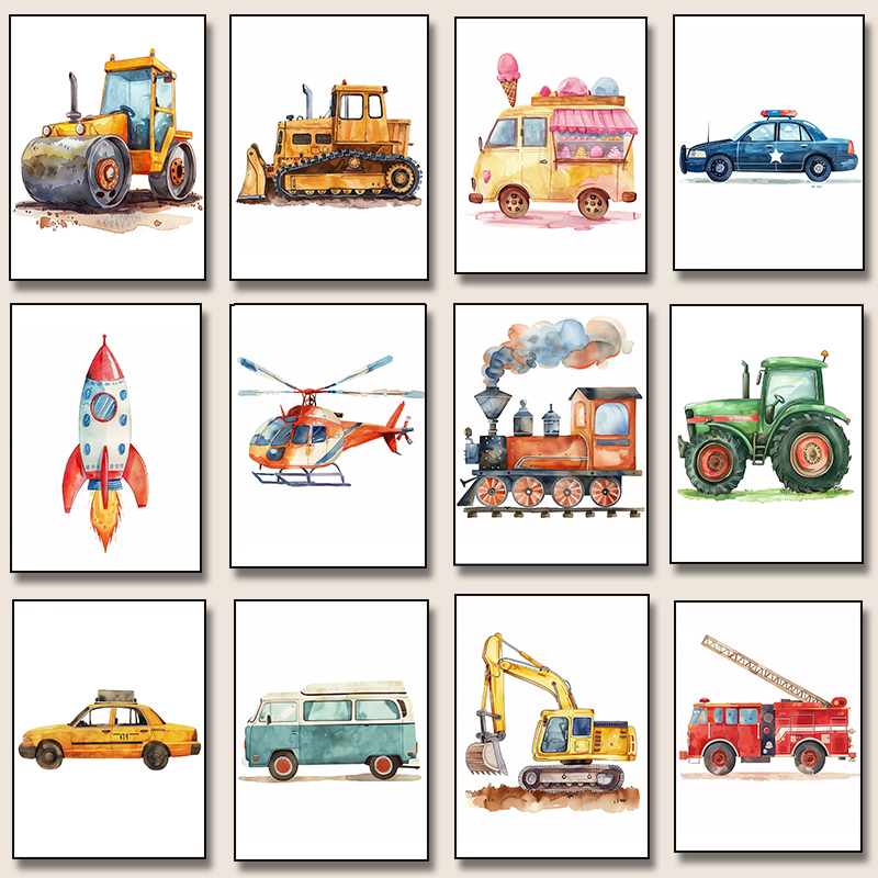 Resin Art Wall - Helicopter Fire Truck Tractor Airplane Rocket