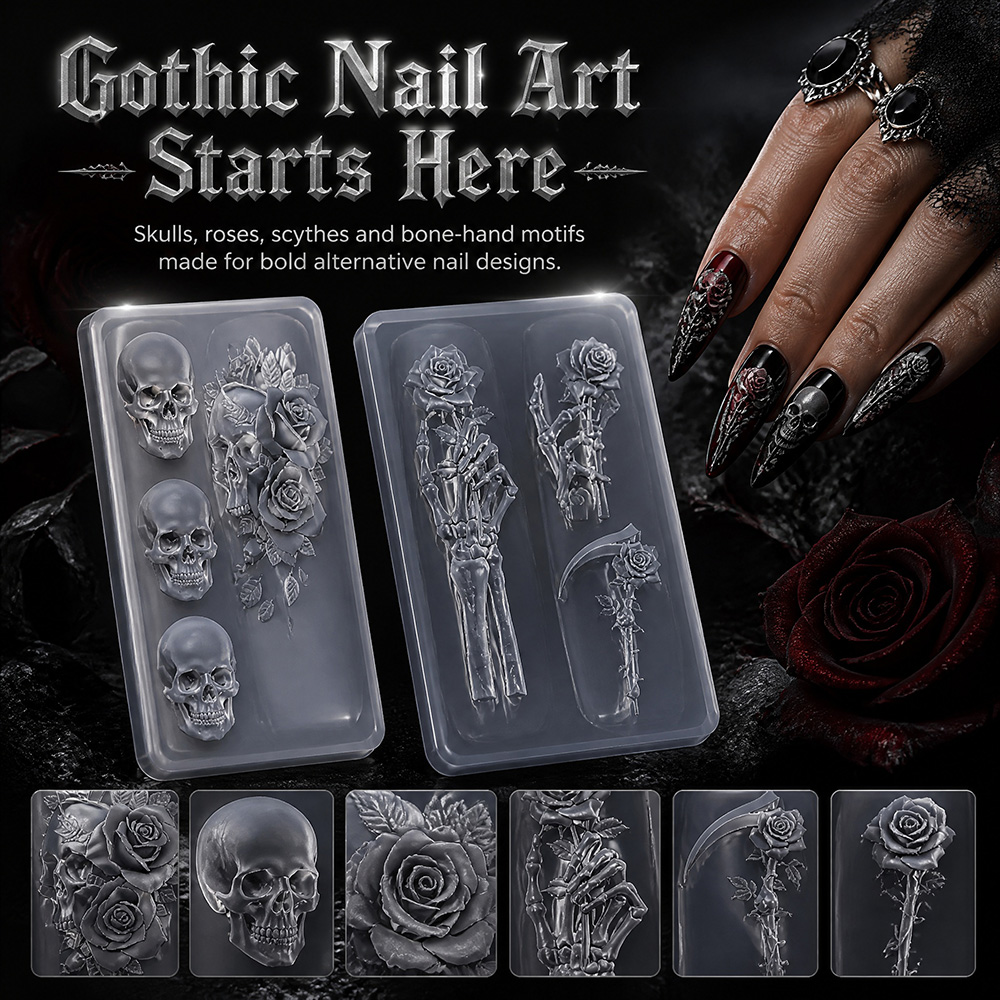 2Pcs Set Dark Rose Skull Silic - Resin Art Template ulasan dan harga